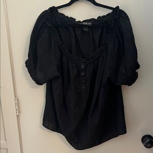 Venezia Black Blouse with Ruffled Trim